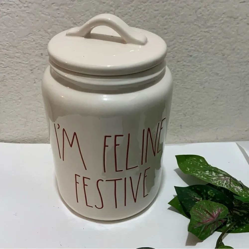 Rae Dunn Christmas By Magenta I’M FELINE FESTIVE Farmhouse Canister Red Letter